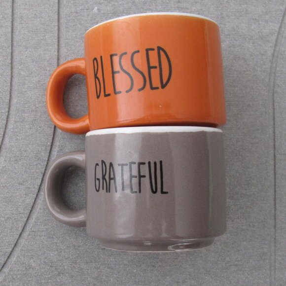 Espresso Cups Set of 2 Mugs Gray, Orange Mini 2.3 oz Cups perfect shot of coffee - Picture 3 of 8